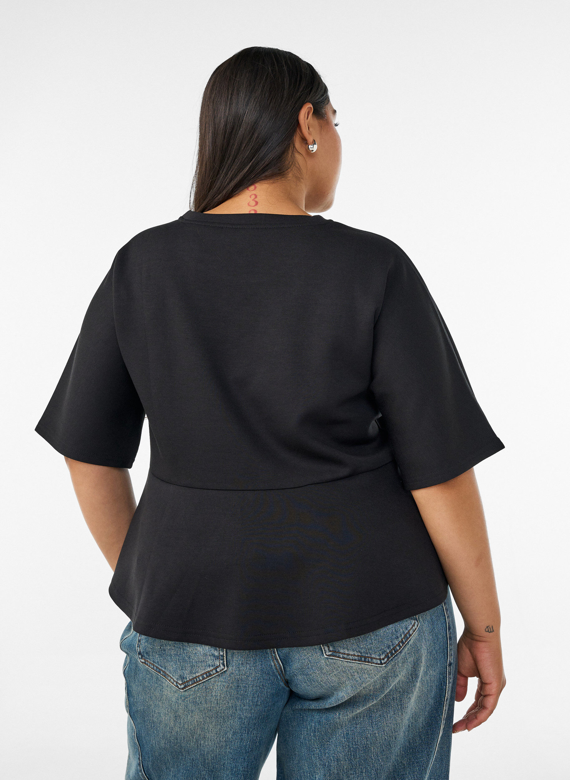 ZizzifashionPeplum blouse with elbow-length sleeves, Black, Model image number 2
