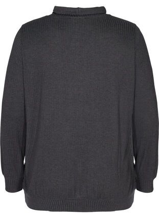 Long-sleeved blouse with a high neck and drawstring, Dark Grey Melange, Packshot image number 1