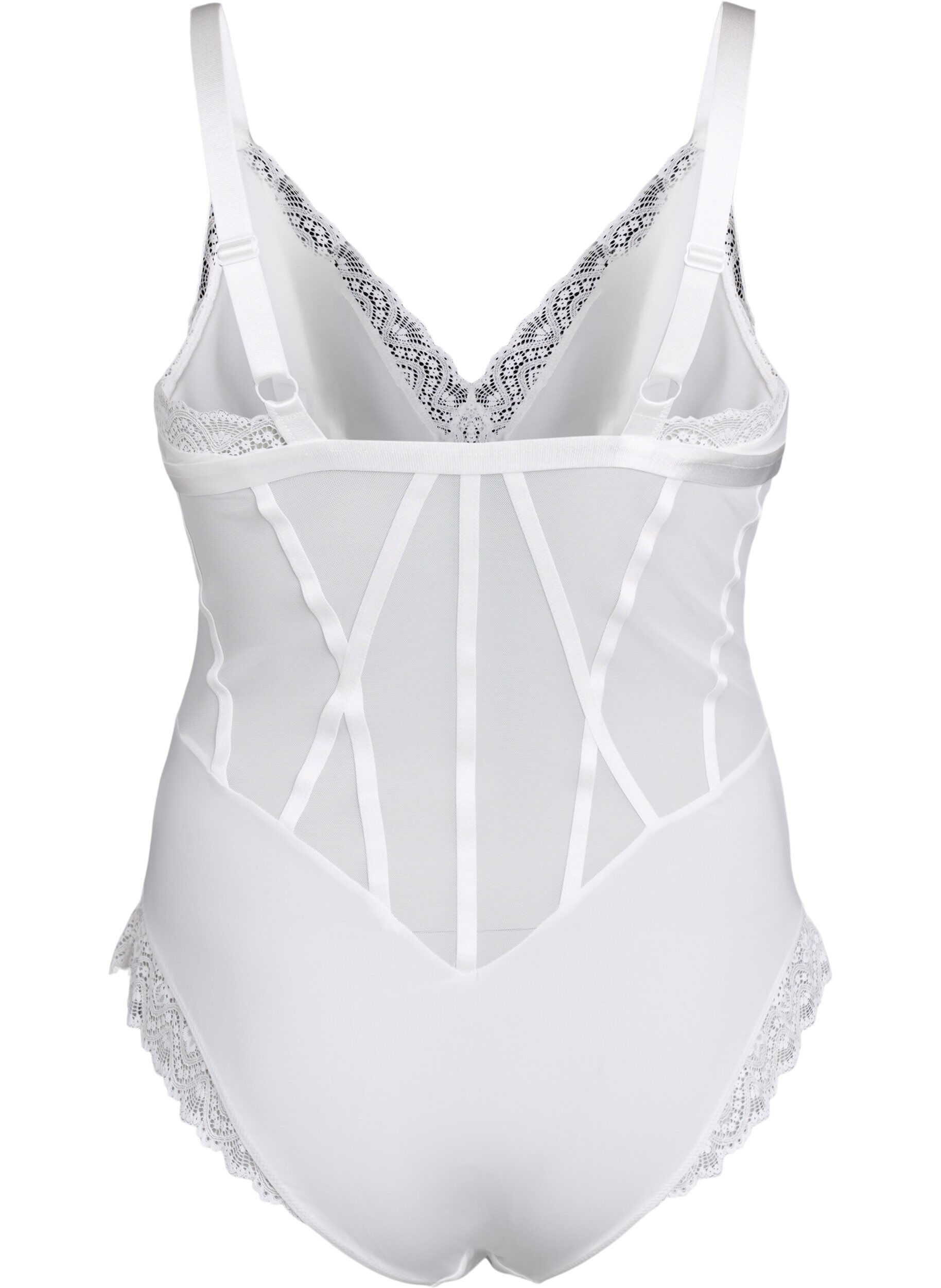 Zizzifashion Bodysuit with lace and string details, White, Packshot image number 1