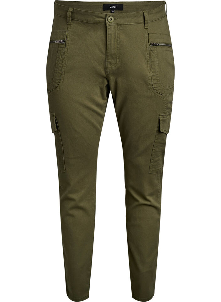 Slim fit trousers with cargo pockets, Green, Packshot image number 0