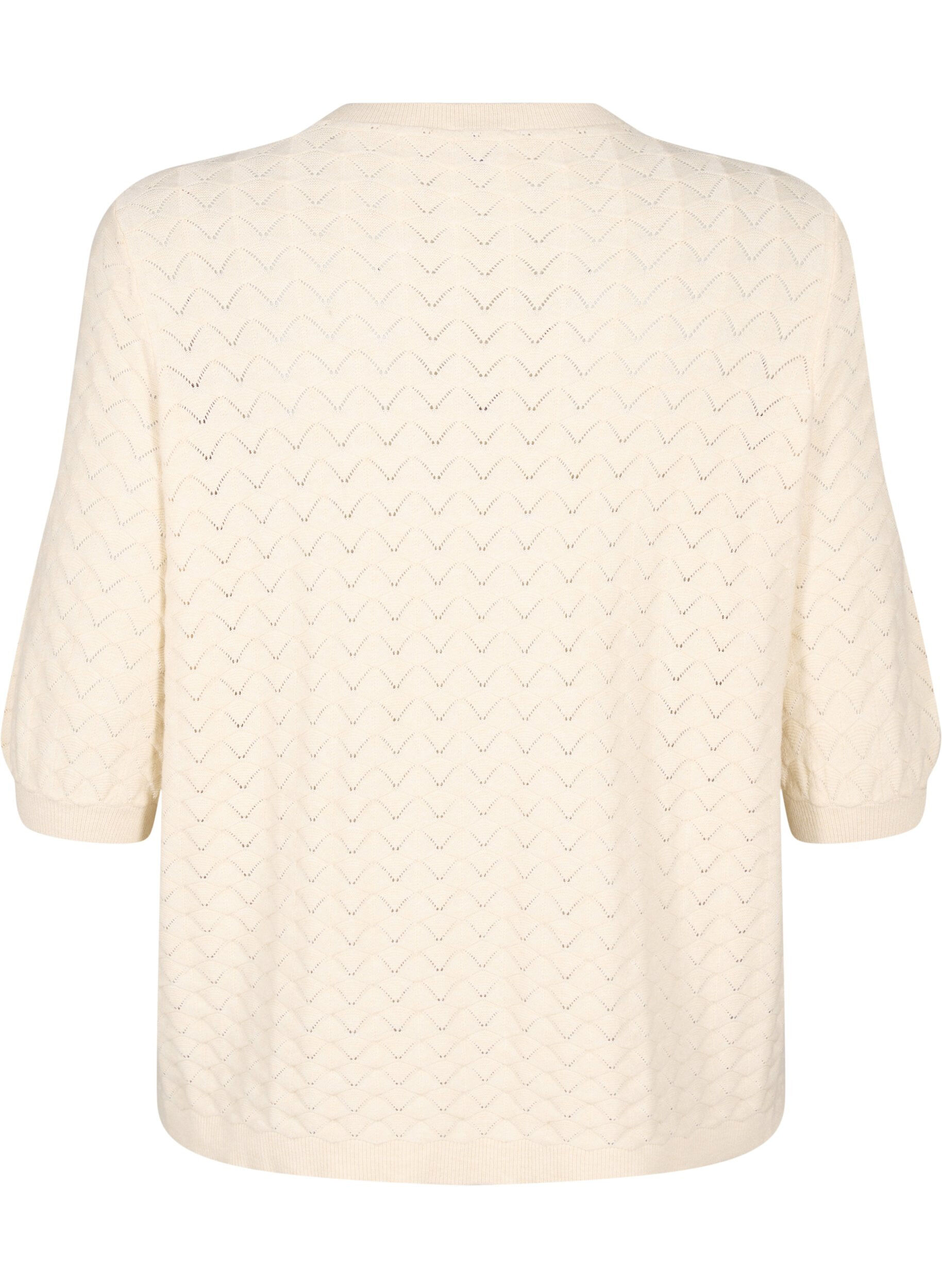 Zizzifashion Knitted blouse with openwork pattern and short sleeves, Birch Mel., Packshot image number 1