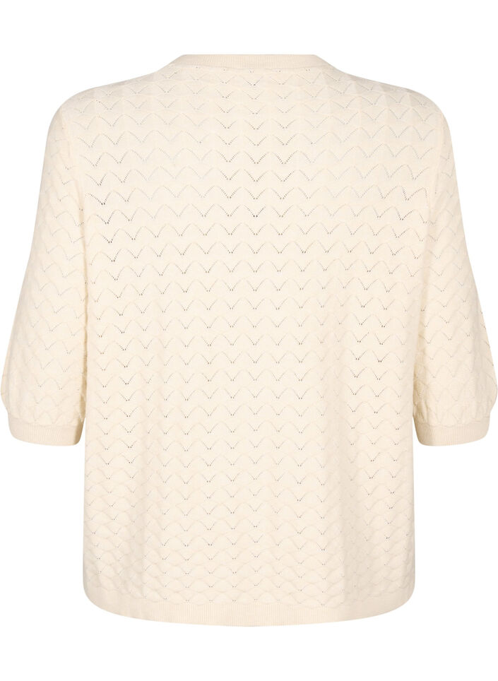 Knitted blouse with openwork pattern and short sleeves, Birch Mel., Packshot image number 1