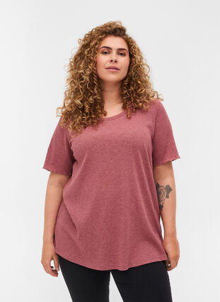 Short-sleeved t-shirt in ribbed fabric, Apple Butter, Model image number 0