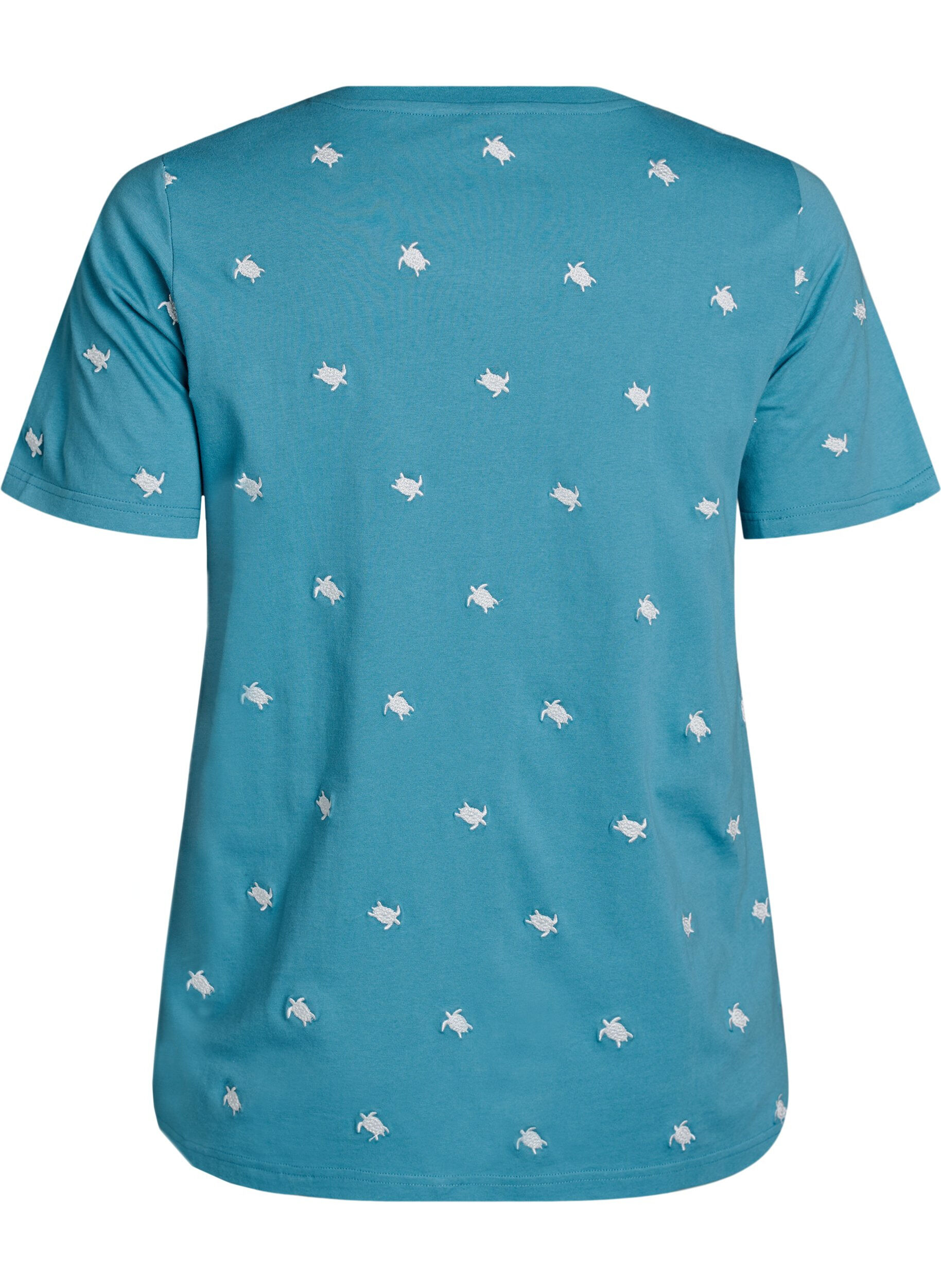 Zizzifashion T-shirt in organic cotton with embroidered motifs, Blue, Packshot image number 1