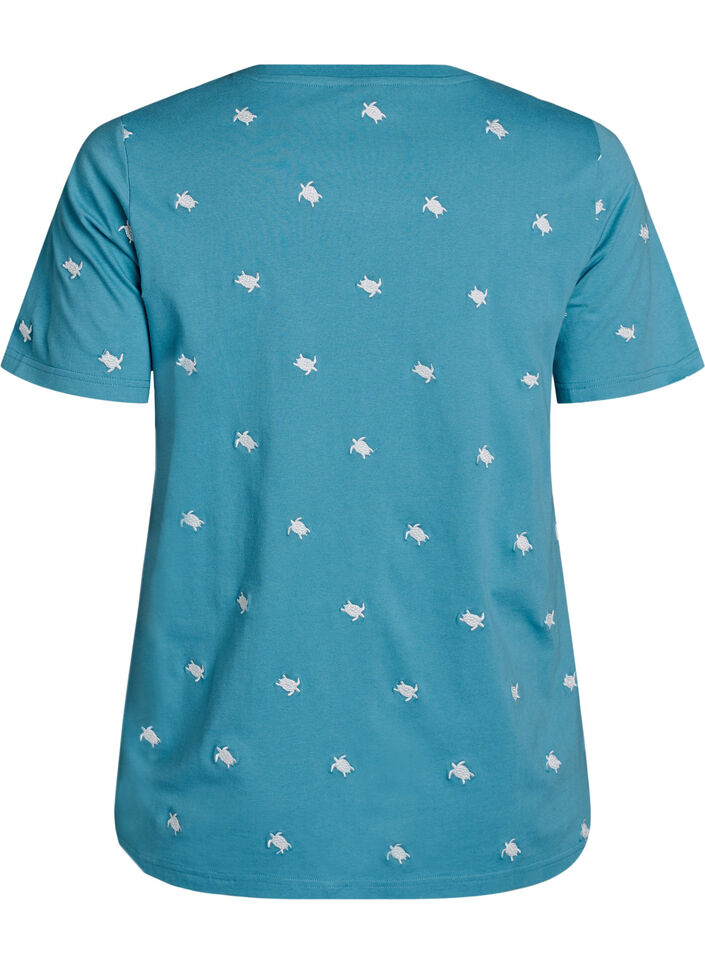 T-shirt in organic cotton with embroidered motifs, Blue, Packshot image number 1