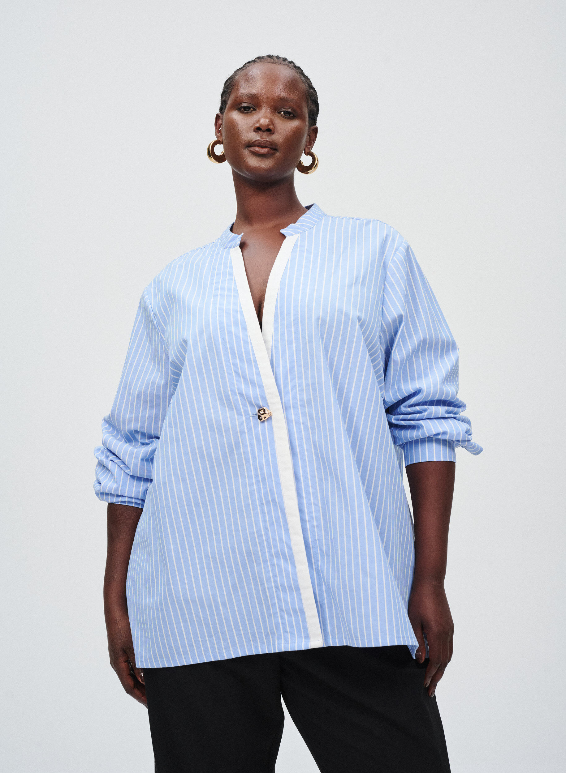 Zizzifashion Striped shirt with decorative closure, Light Blue, Image image number 0