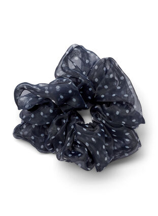 Scrunchie with floral print, Black w. Light Dot, Packshot image number 0