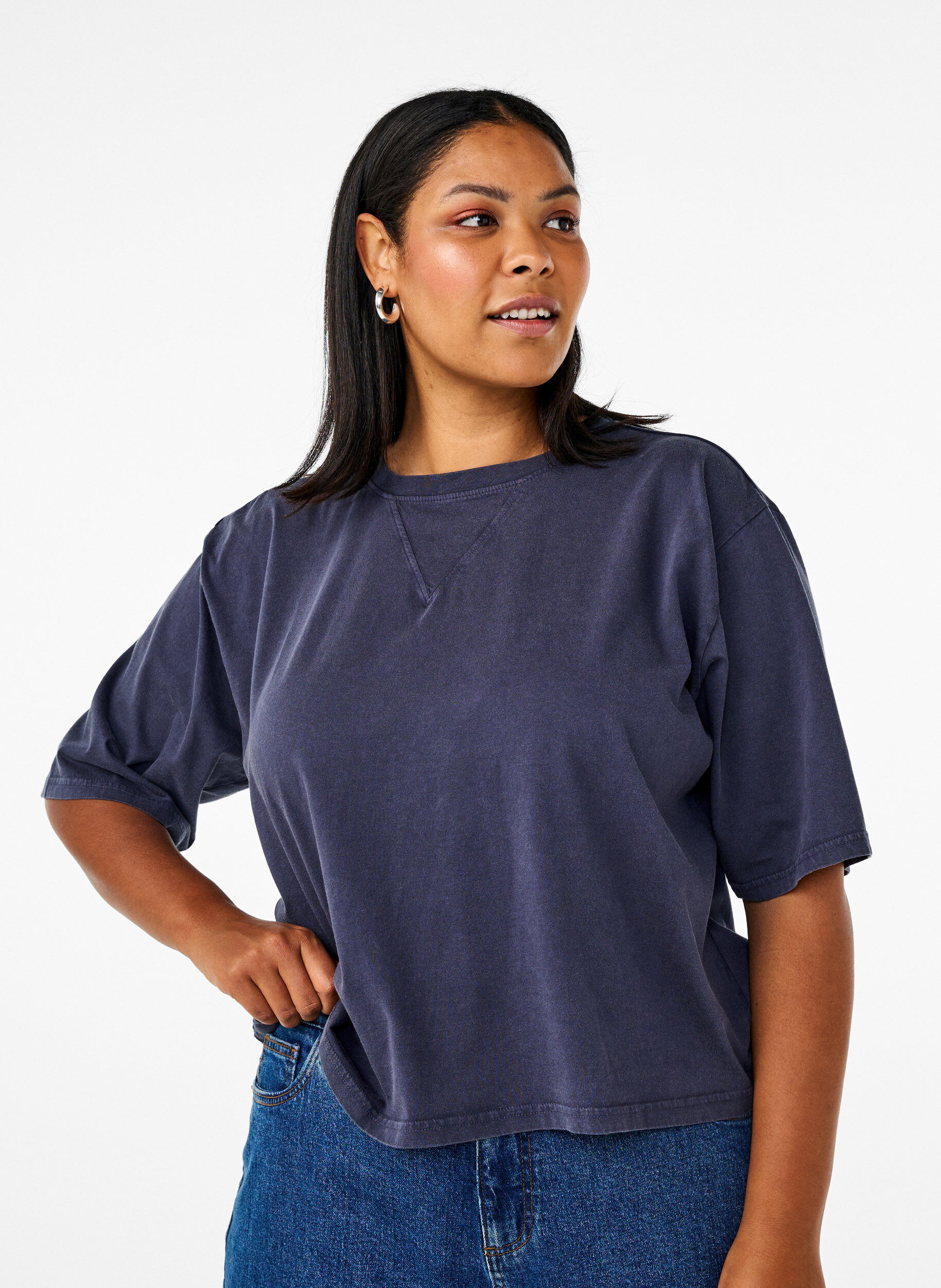 Zizzifashion Boxy T-shirt in organic cotton, Blue, Model image number 0