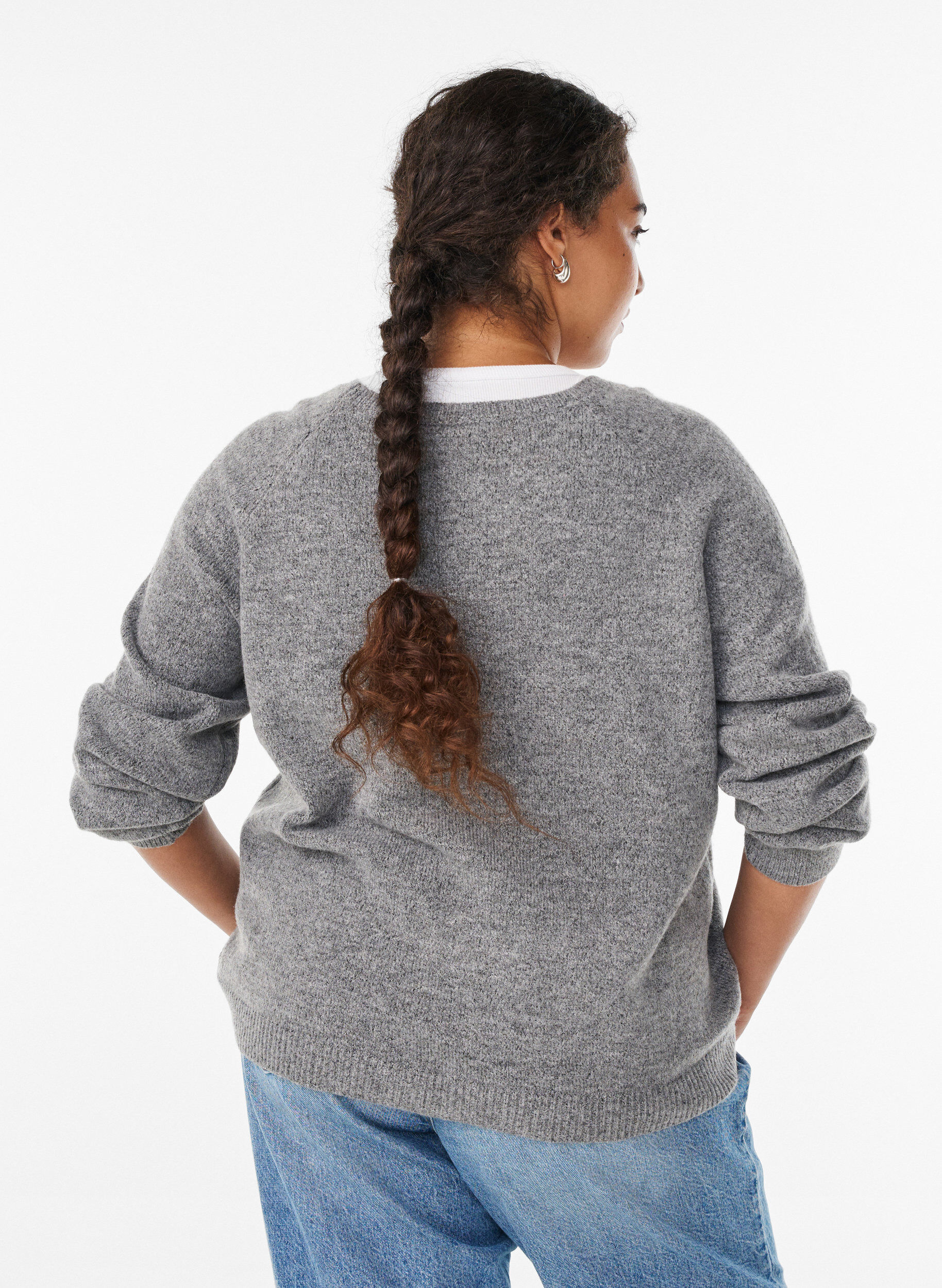 Zizzifashion Soft knit with a round neck, Grey, Model image number 2