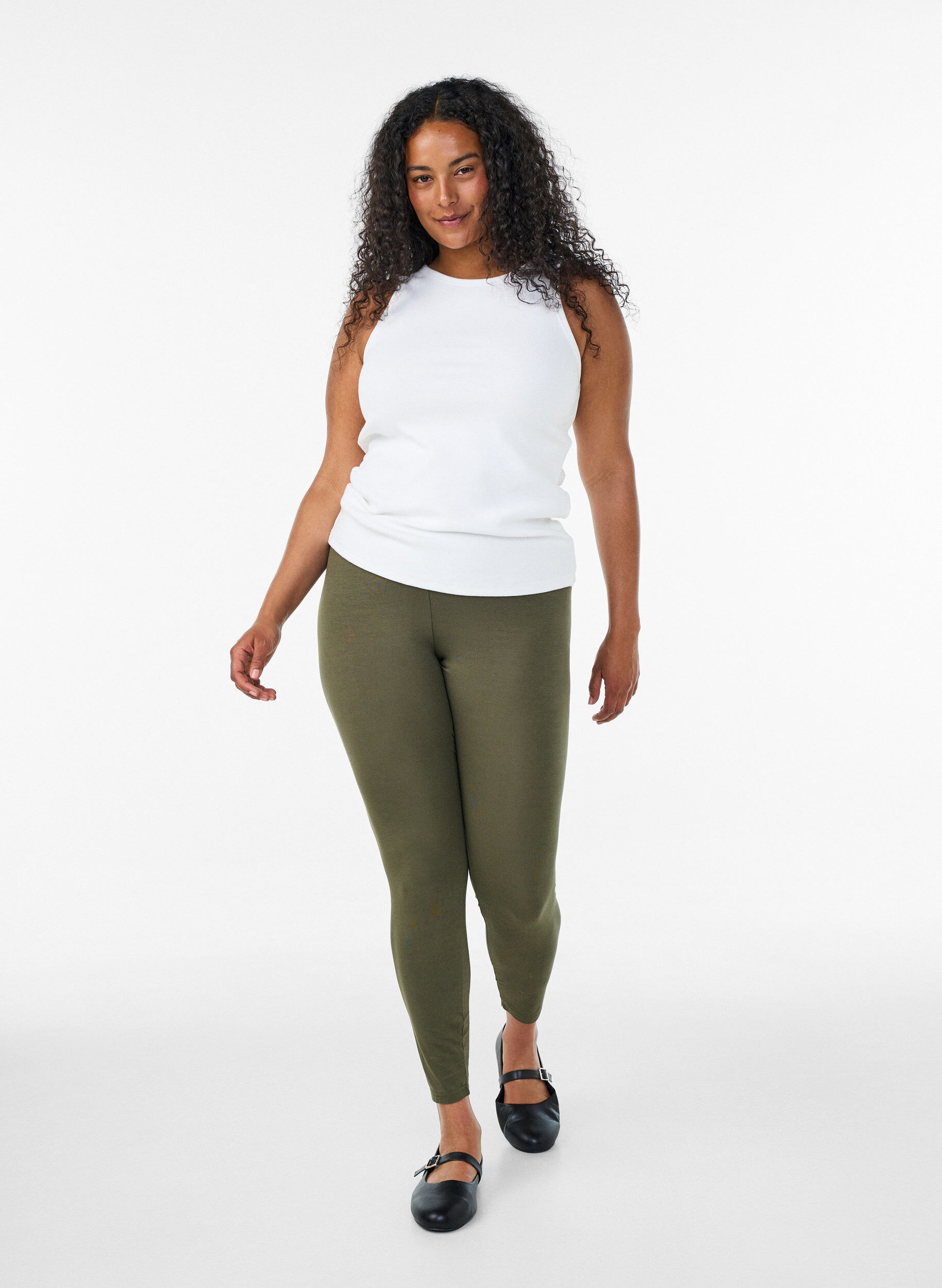 ZizzifashionBasic viscose leggings, Green, Model image number 1