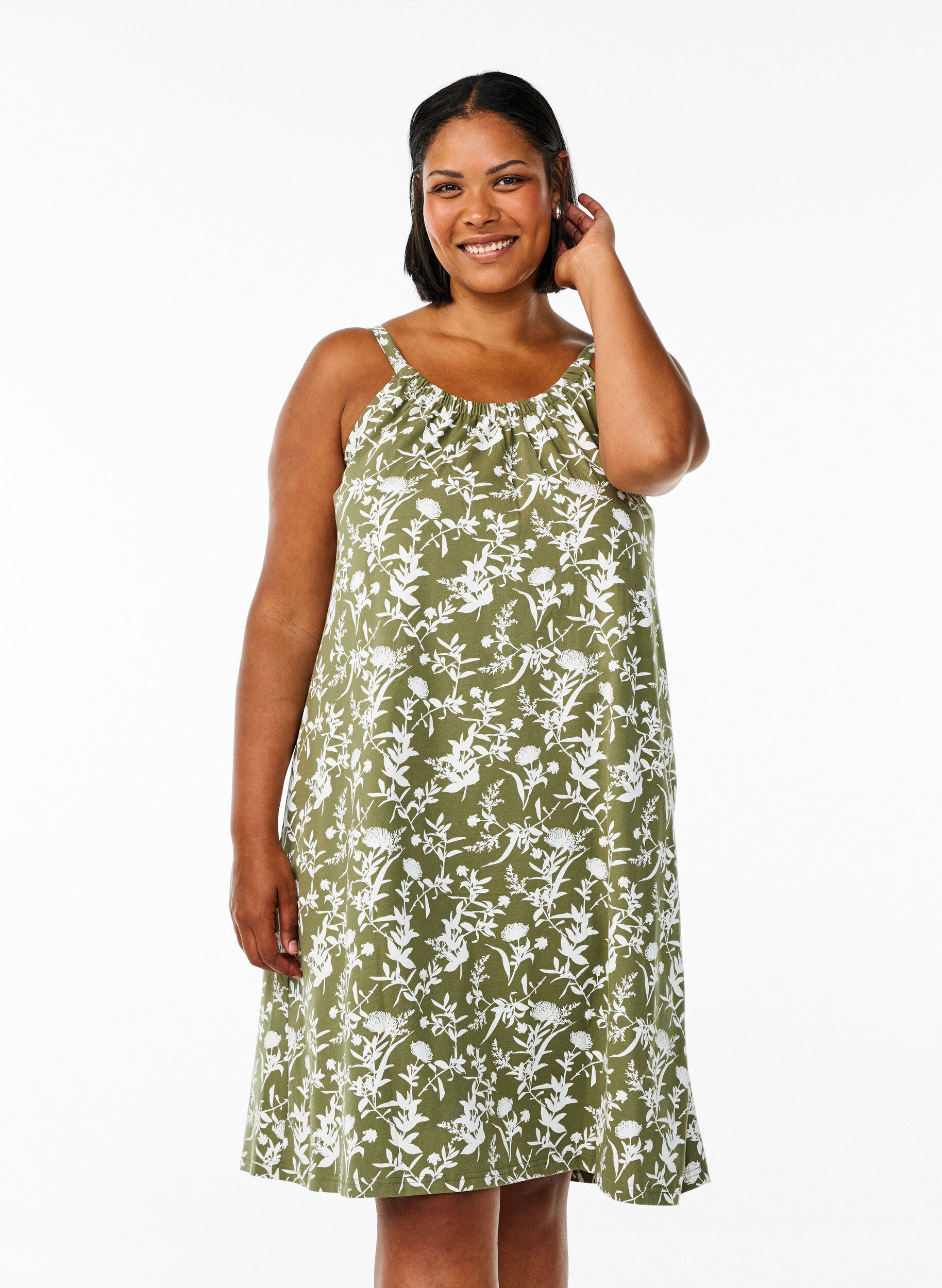 Zizzifashion Knee-length strap dress in organic cotton, Green, Model image number 0