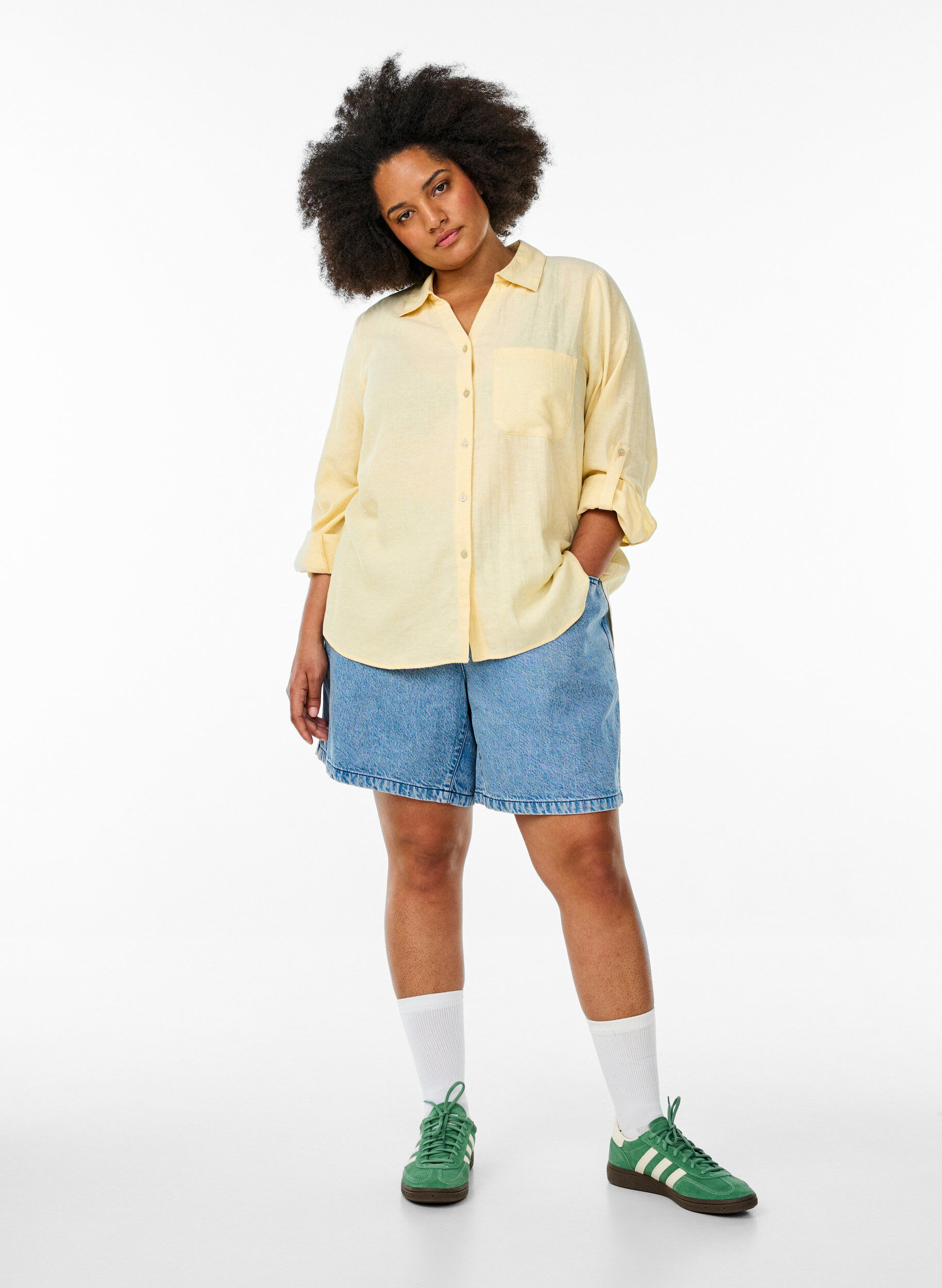 ZizzifashionShirt in linen and viscose with 3/4 sleeves, Yellow, Model image number 1