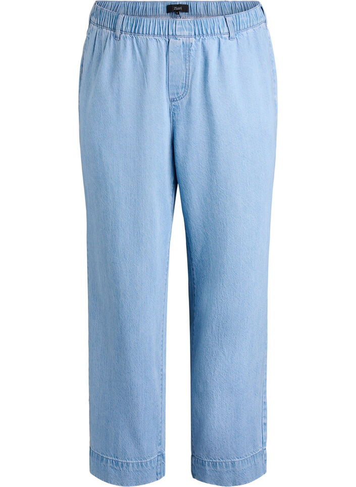 Wide jeans with an elastic waistband, Light Blue, Packshot image number 0