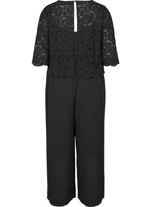 Jumpsuit with lace top and 3/4 sleeves, BLACK, Packshot image number 1