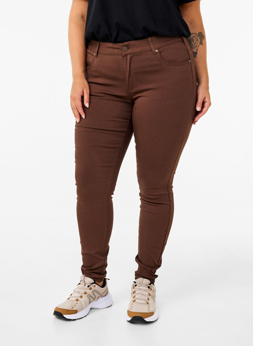 Slim fit trousers with pockets, Brown, Model image number 2
