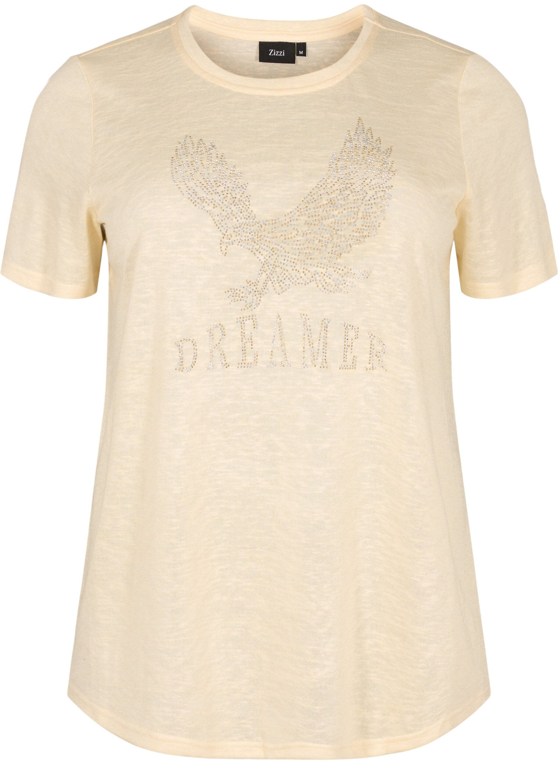Zizzifashion T-shirt with studs and round neck, Buttercream, Packshot image number 0