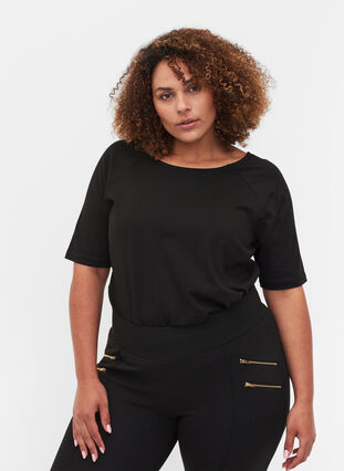 Cotton T-shirt with 2/4 sleeves, Black, Model image number 0