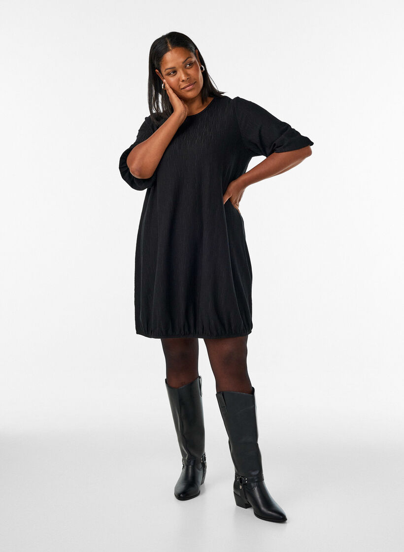 Dress with a balloon shape and structure, Black, Model image number 1