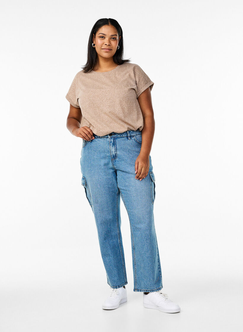 Loose fit cargo jeans with high waist, Light Blue, Model image number 0