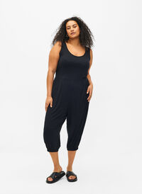 Sleeveless jumpsuit with pockets, Black, Model