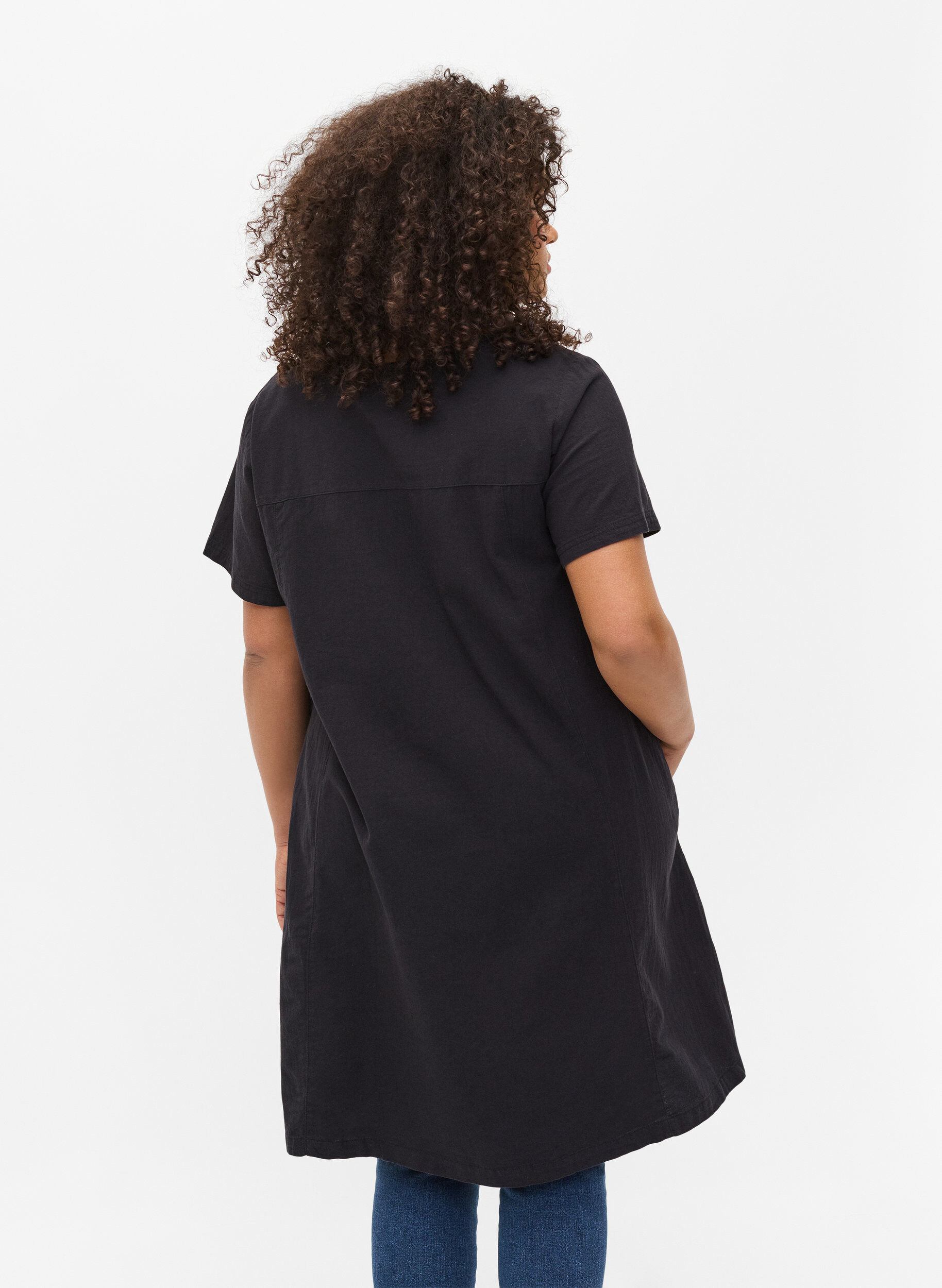 ZizzifashionShort-sleeved cotton dress, Black, Model image number 2