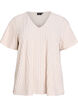 Blouse with short sleeves and striped texture, Beige, Packshot image number 0