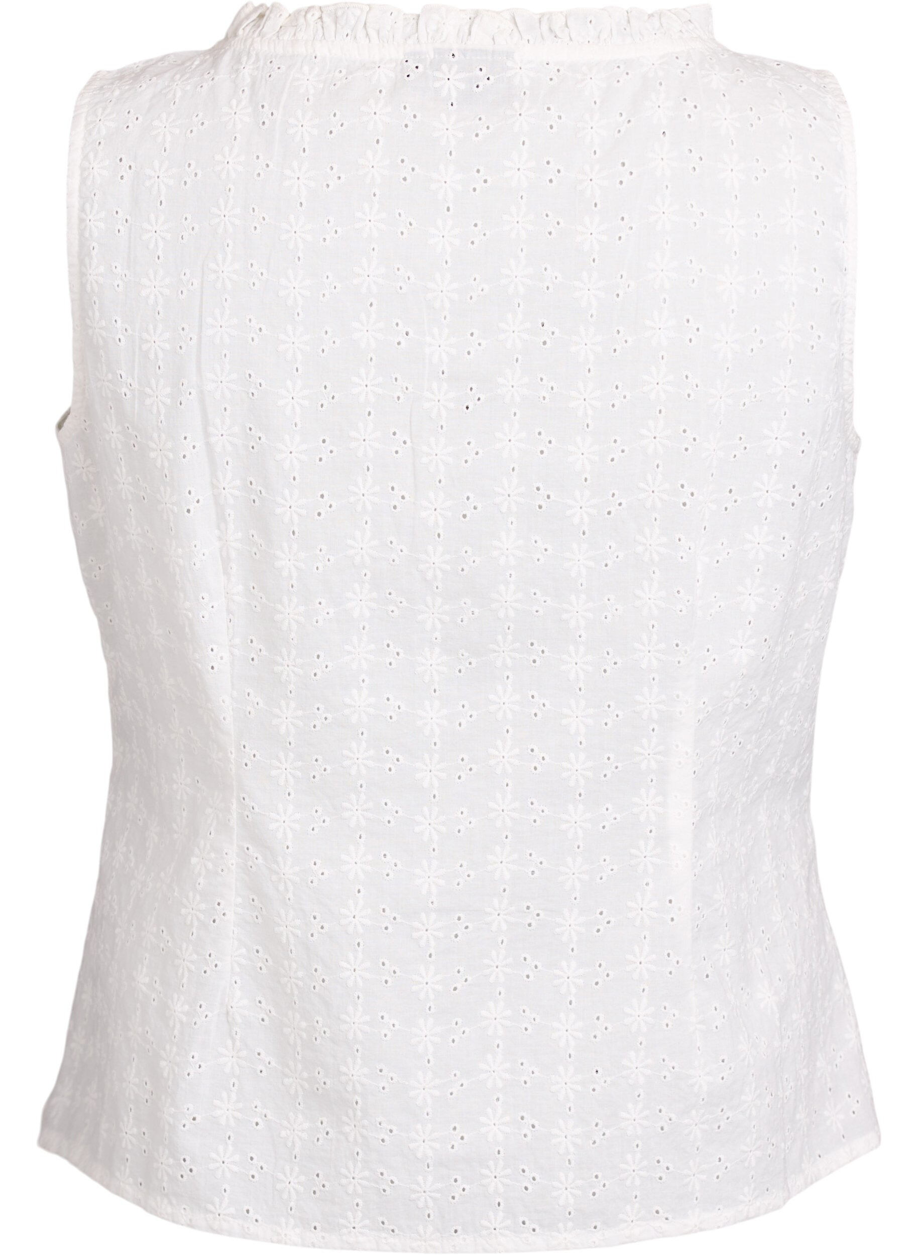 Zizzifashion Sleeveless blouse with broderie anglaise and ruffles, Vanilla, Packshot image number 1