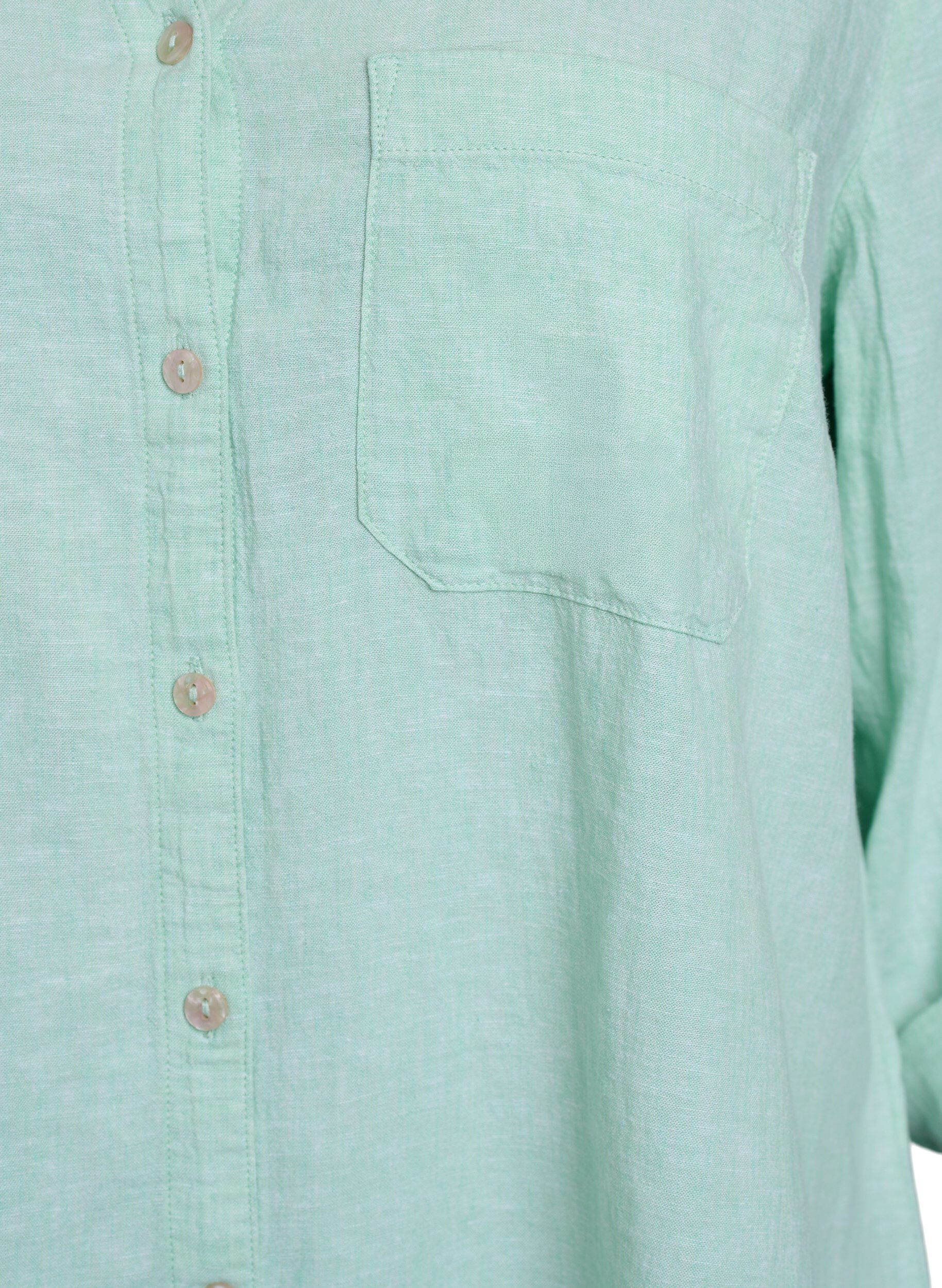 Zizzifashion Shirt in linen and viscose with 3/4 sleeves, Green, Packshot image number 2