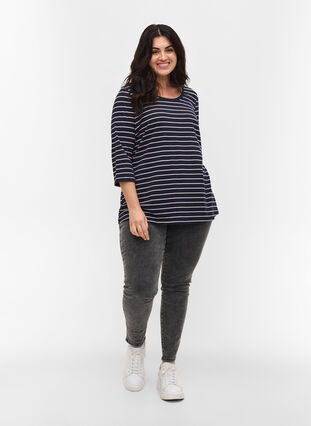 Striped cotton blouse with 374 sleeves, Blue Stripe, Model image number 2