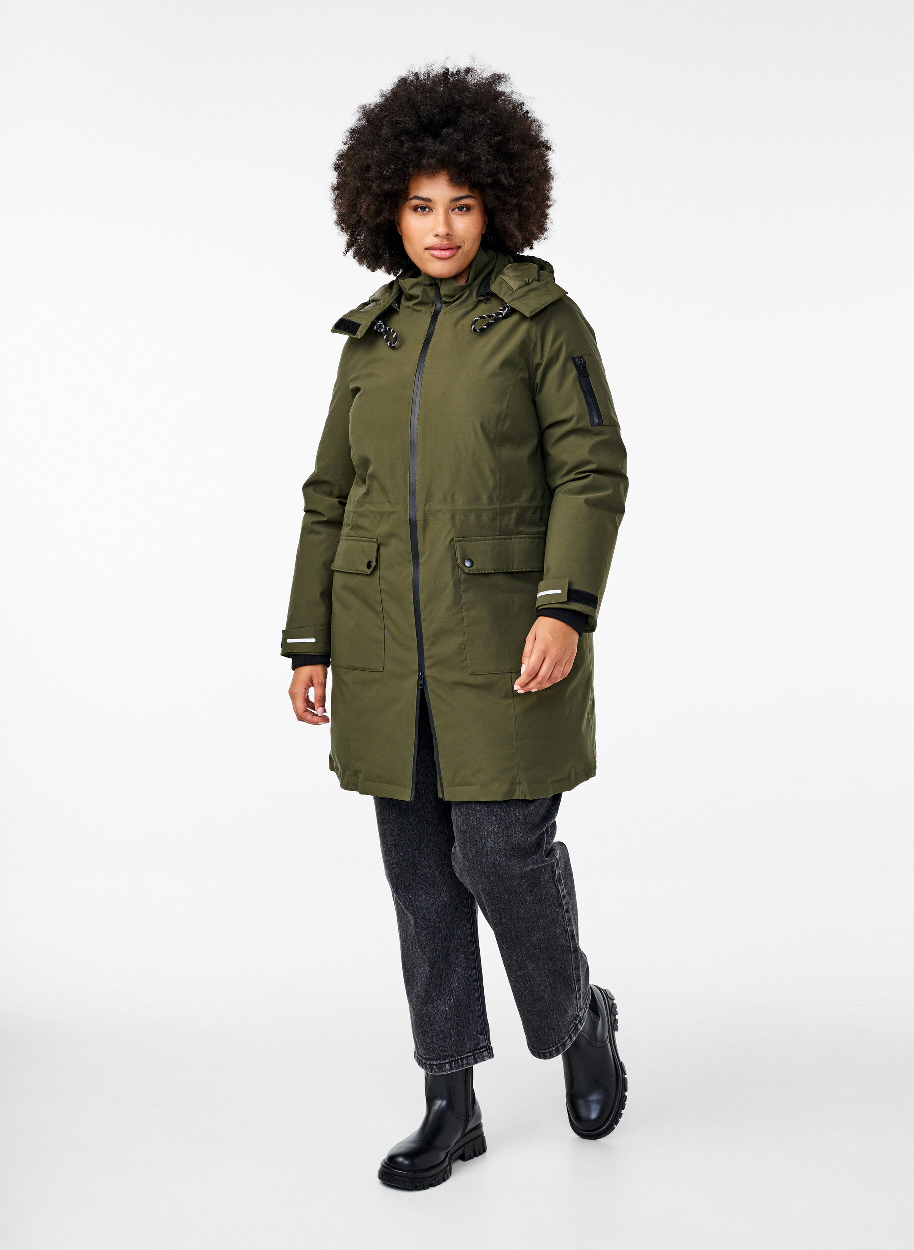 Zizzifashion Practical winter jacket with hood and pockets, Green, Model image number 1
