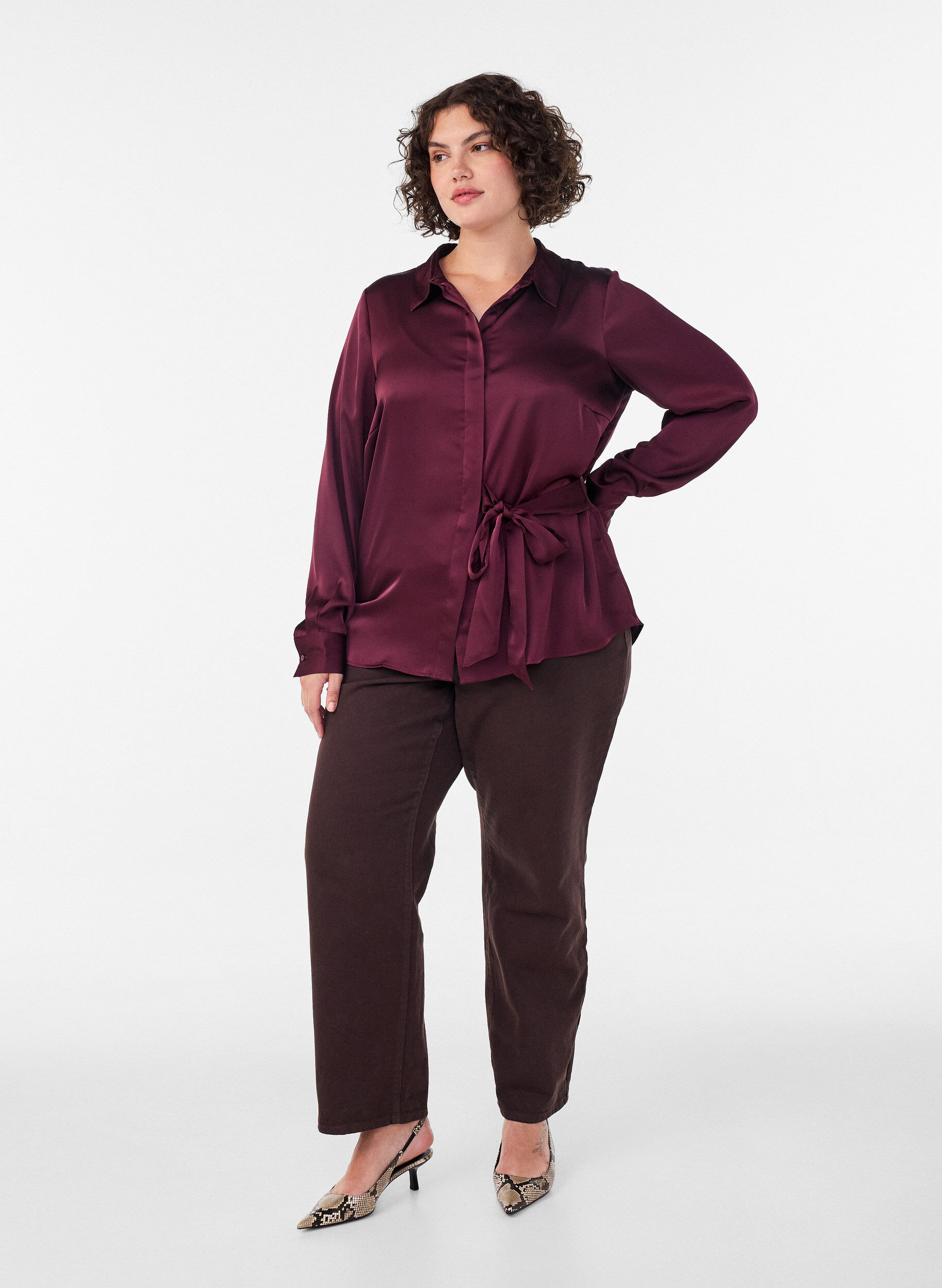 ZizzifashionShirt with a satin look and wrap effect, Red, Model image number 1