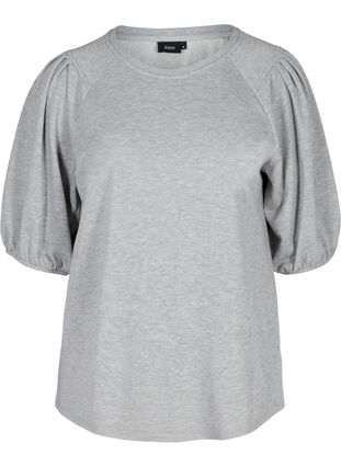 Sweat top with puff sleeves, Light Grey Melange, Packshot image number 0