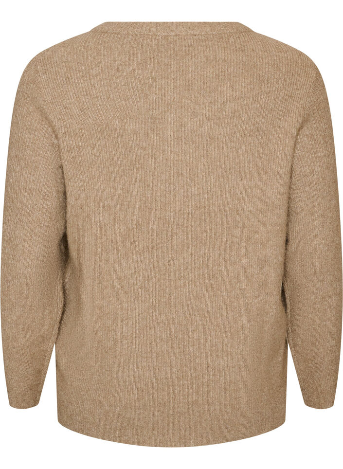 Melange knit blouse with round neck, Beige, Packshot image number 1