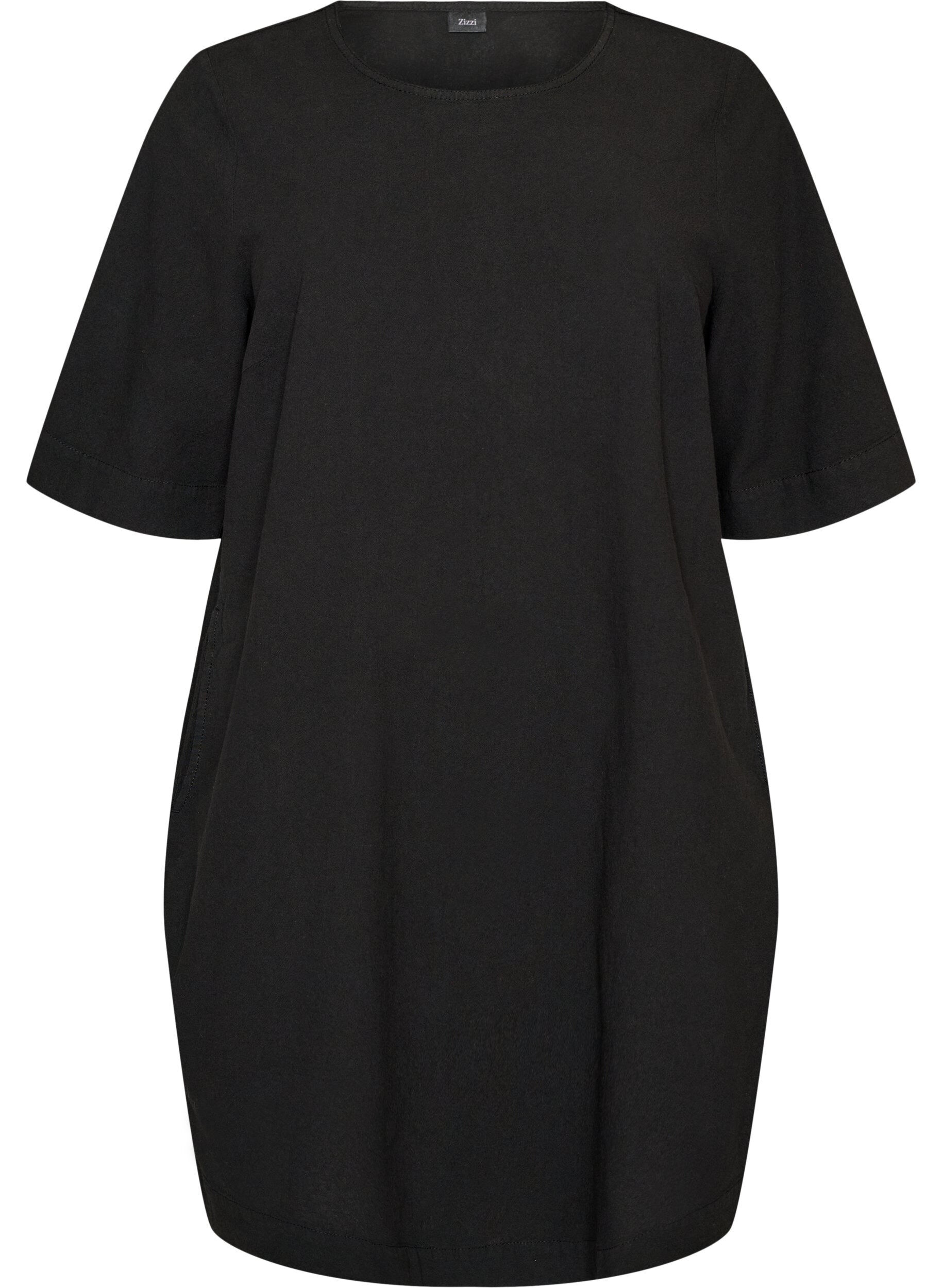 Zizzifashion Cotton dress with short sleeves and pockets, Black, Packshot image number 0