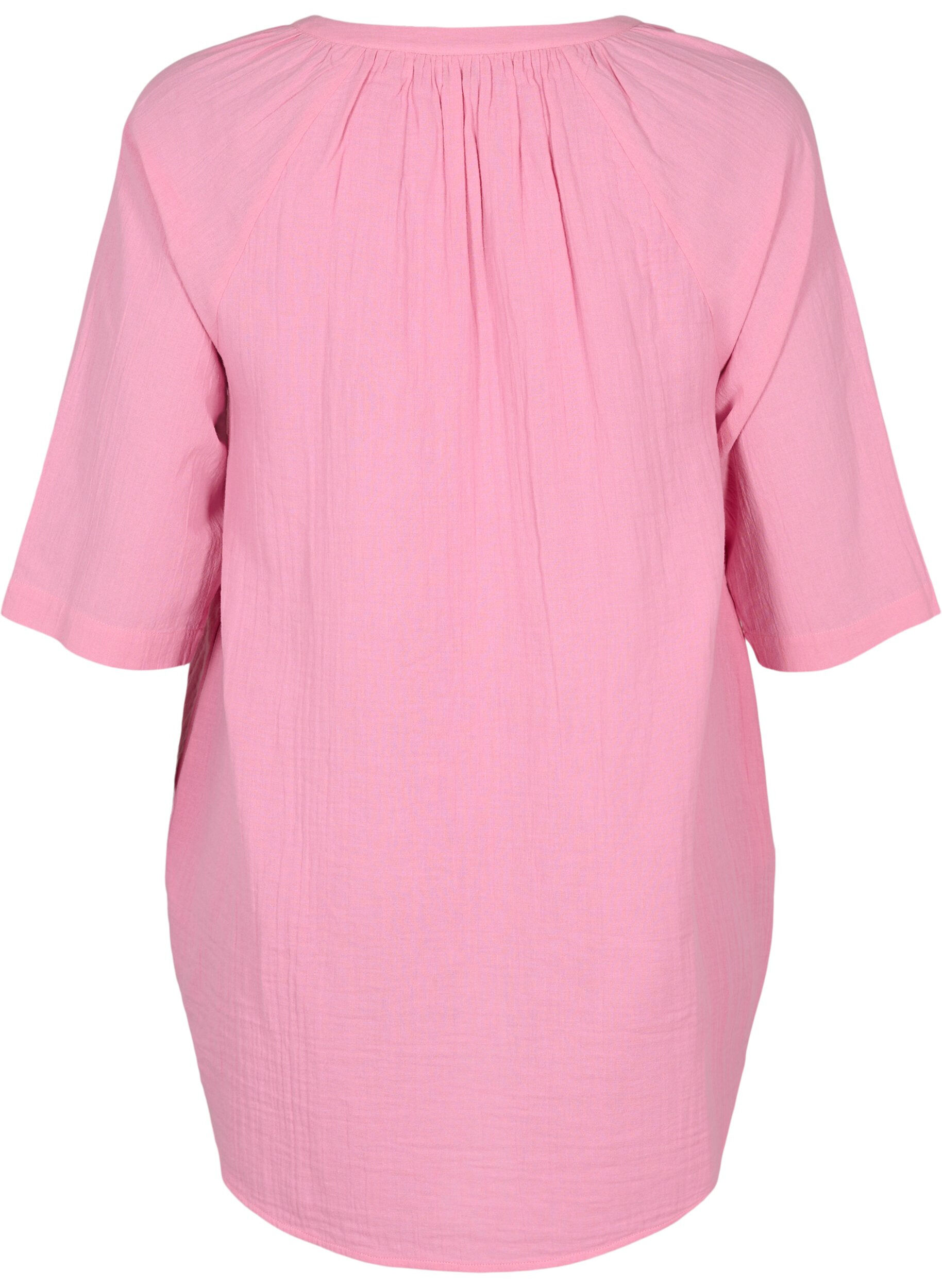 Zizzifashion 3/4 sleeve tunic in cotton, Rosebloom, Packshot image number 1