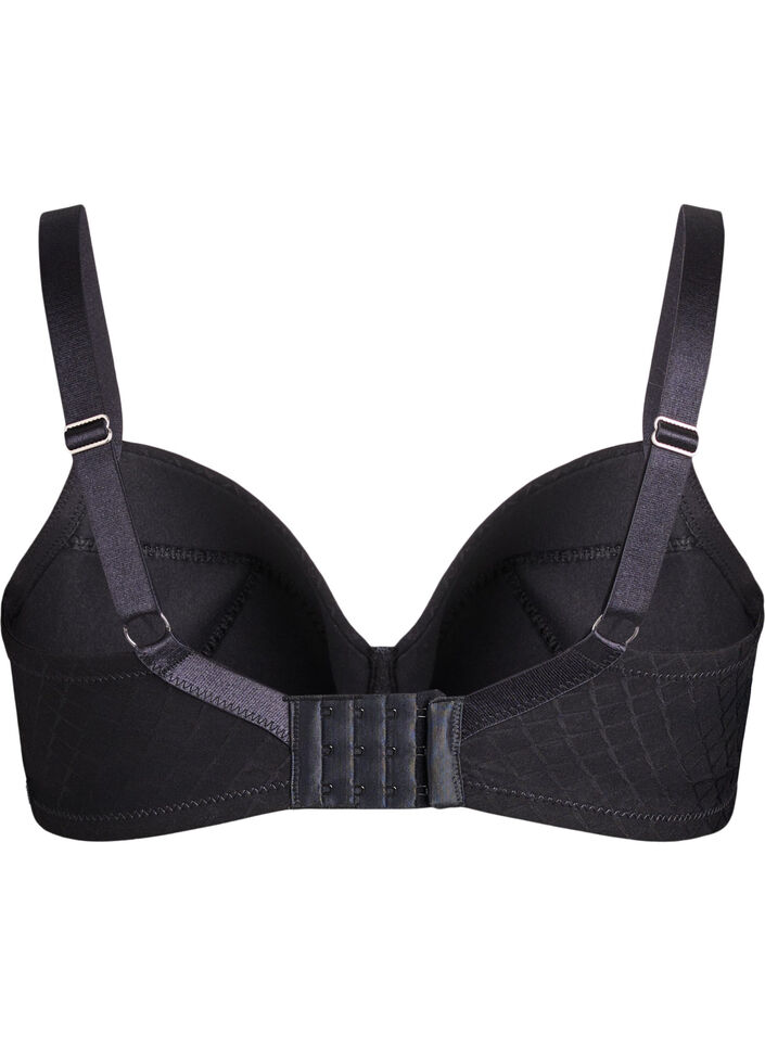 Padded microfibre bra with checked pattern, Black, Packshot image number 1