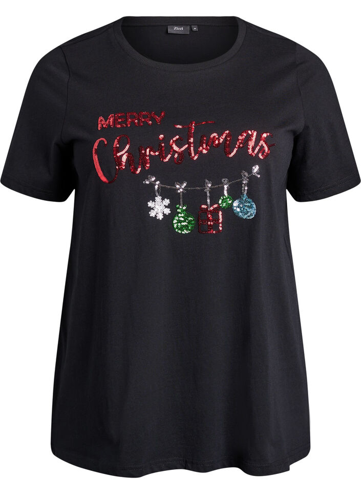 Christmas t-shirt in organic cotton, Black, Packshot image number 0