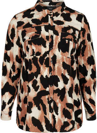 Viscose shirt with leopard print, Black AOP, Packshot image number 0