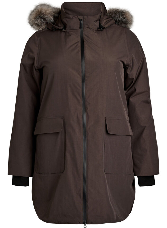 Waterproof hooded parka, Brown, Packshot image number 0