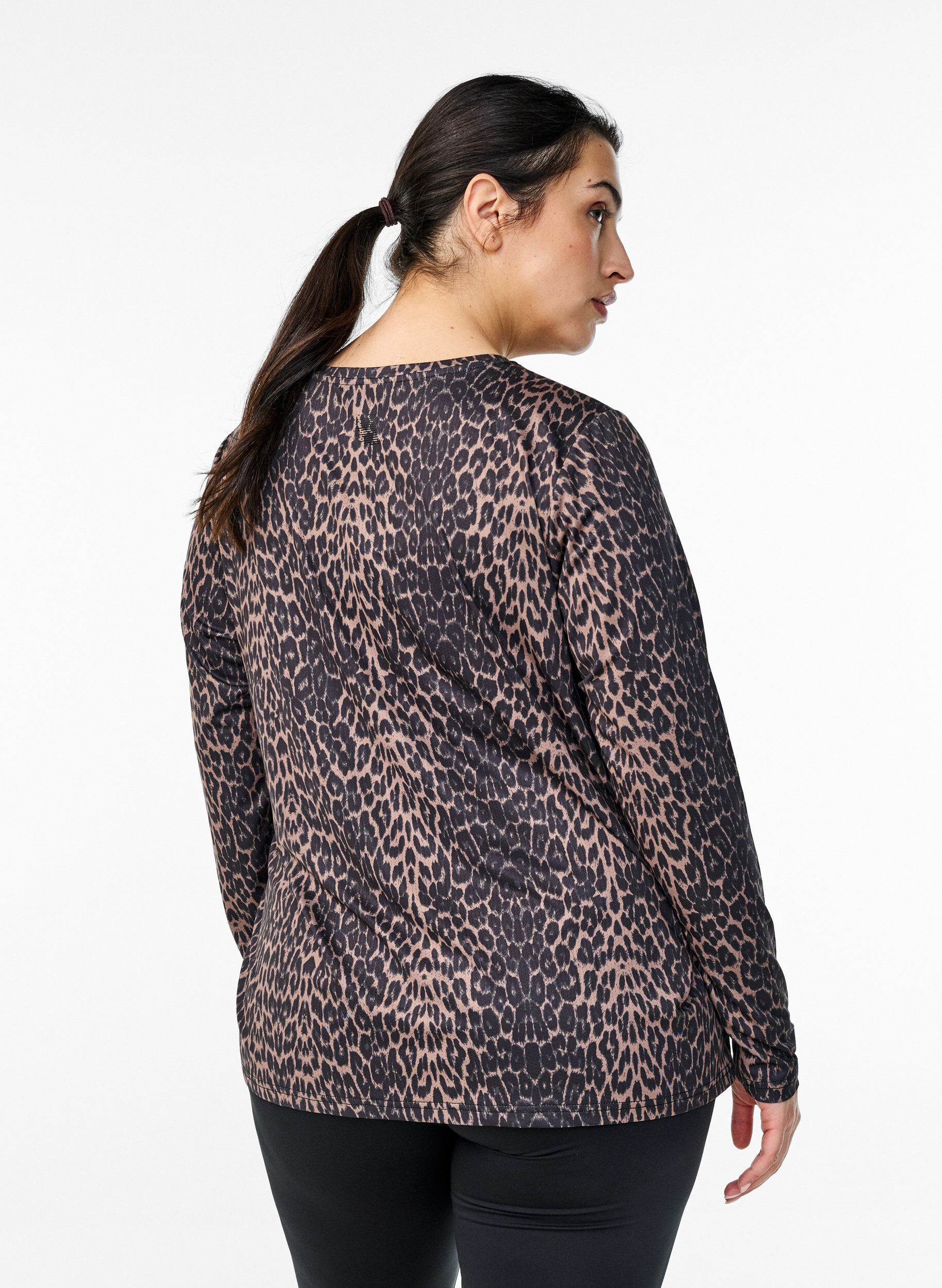Zizzifashion Long-sleeved workout top with leopard print, Brown, Model image number 2