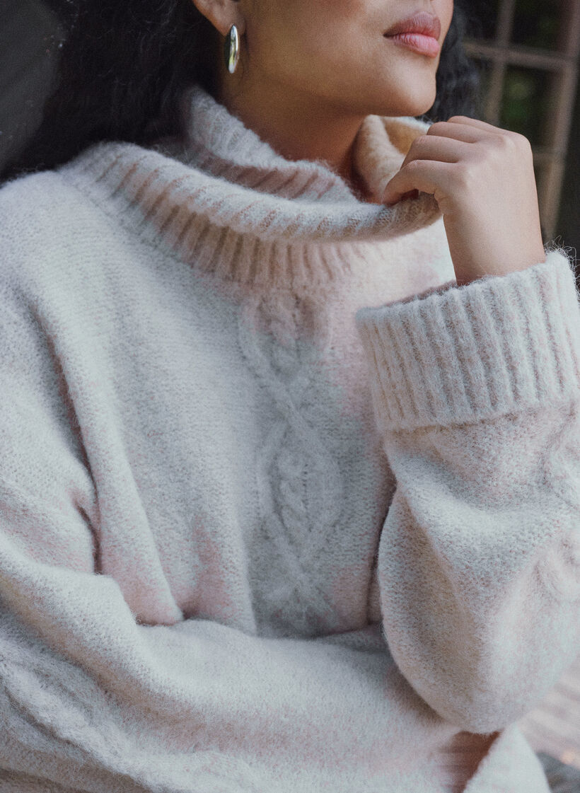 Jumper with turtleneck and cable knit, Vanilla, Image image number 0