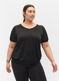 Short-sleeved exercise top, Black, Model