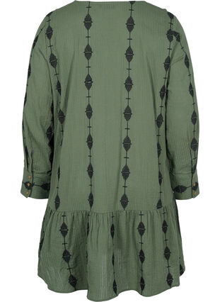 Patterned cotton dress with v-neck and long sleeves, Thyme, Packshot image number 1