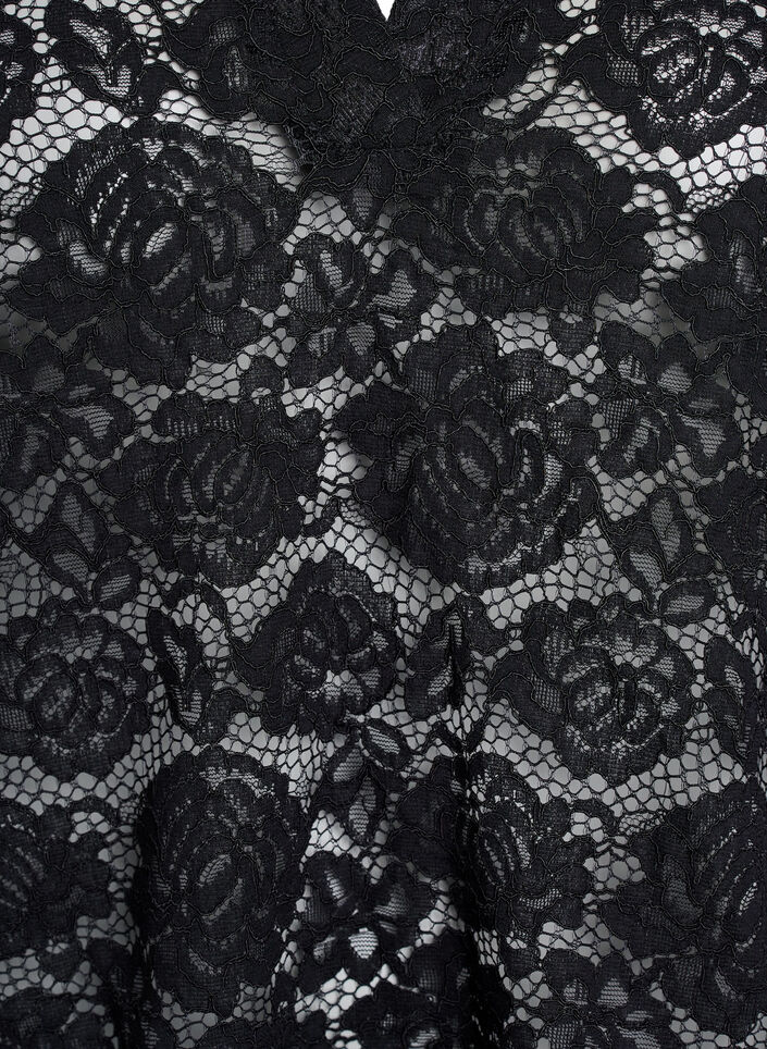 Lace blouse with a collar and V-neck, Black, Packshot image number 2