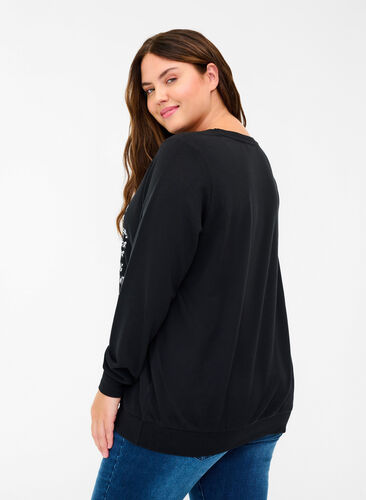 Sweatshirt with text print, Black w. White AOP, Model image number 1