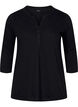 Cotton top with 3/4 sleeves, Black, Packshot image number 0