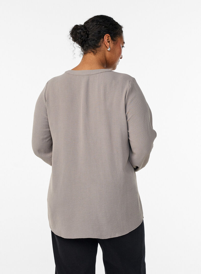 Blouse with smock cuffs and V-neck, Beige, Model image number 2
