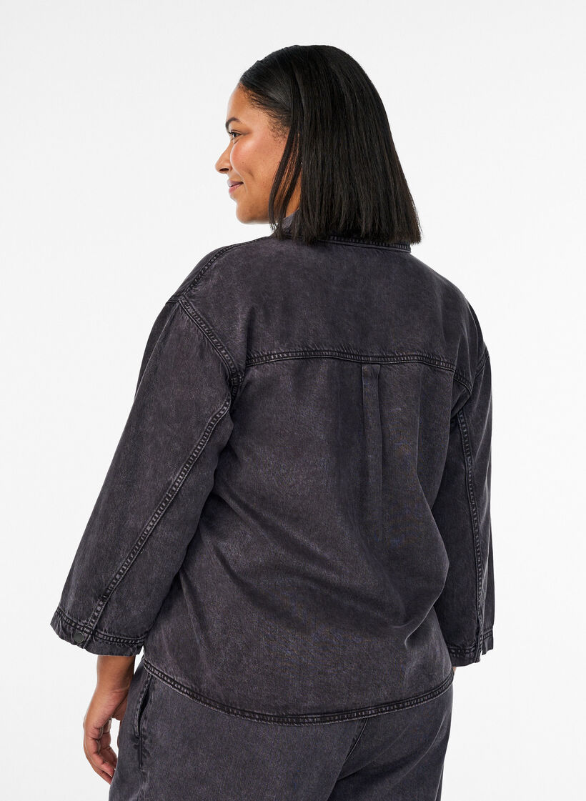 Loose denim shirt with 3/4-sleeves, Grey, Model image number 2