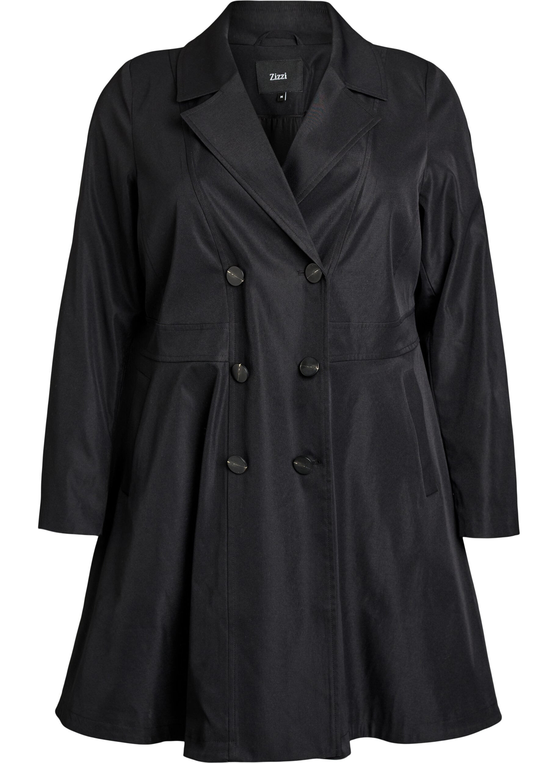 A-line spring coat with double-breasted fastening