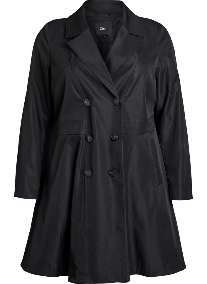 A-line spring coat with double-breasted fastening, Black, Packshot image number 0